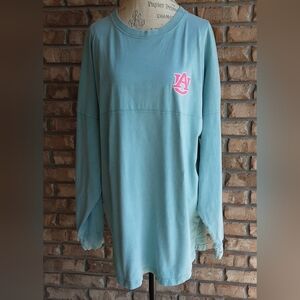 Auburn University Pressbox Teal Cotton Spirit Jersey Shirt with Pink Logo.